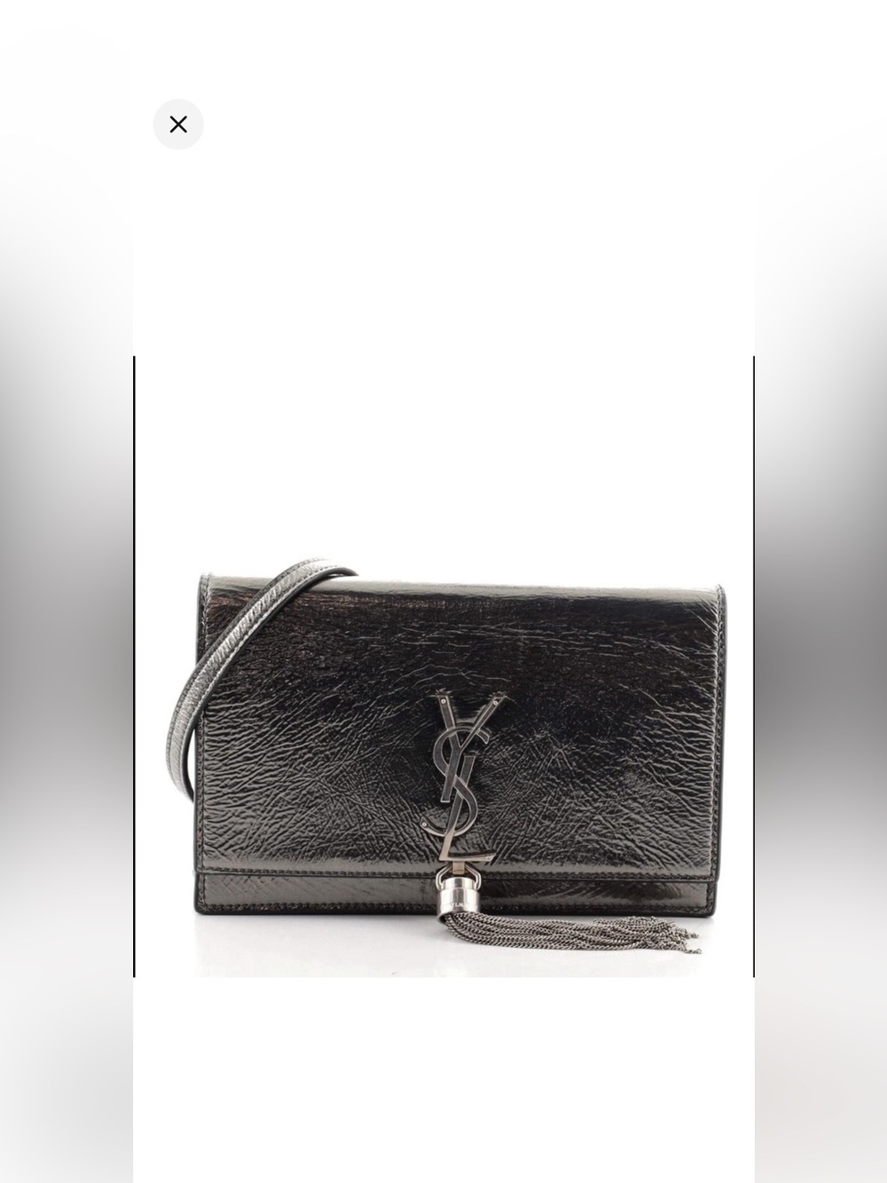 YSL wallet on Chain Wrinkled Metallic Leather Crosbody